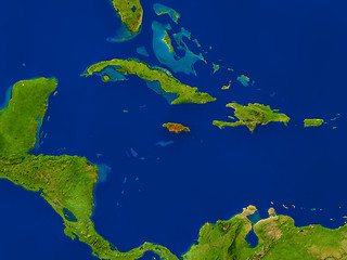 Image showing Jamaica from space in red