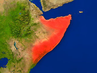 Image showing Somalia from space in red