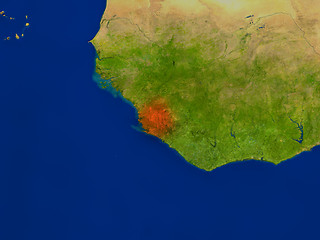 Image showing Sierra Leone from space in red