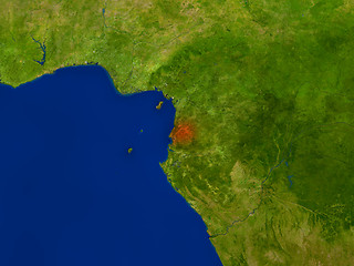 Image showing Equatorial Guinea from space in red