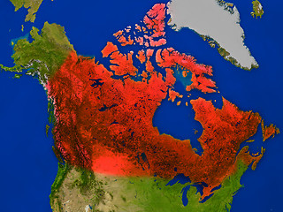 Image showing Canada from space in red