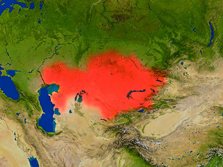 Image showing Kazakhstan from space in red