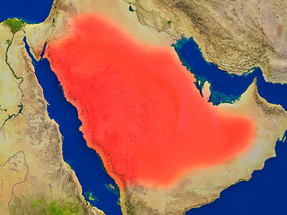 Image showing Saudi Arabia from space in red