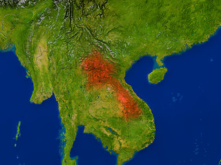 Image showing Laos from space in red