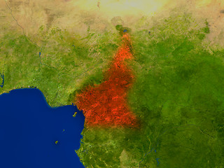 Image showing Cameroon from space in red