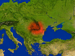 Image showing Romania from space in red