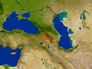 Image showing Armenia from space in red