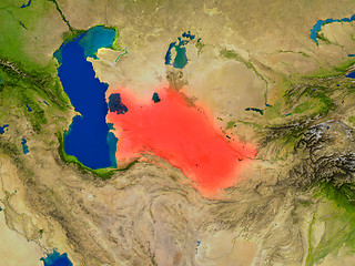 Image showing Turkmenistan from space in red