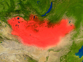 Image showing Mongolia from space in red