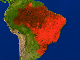 Image showing Brazil from space in red