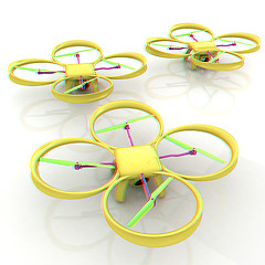 Image showing Drone, quadrocopter, with photo camera. 3d render. Anaglyph. Vie