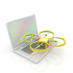 Image showing Drone and laptop. 3D render. Anaglyph. View with red/cyan glasse