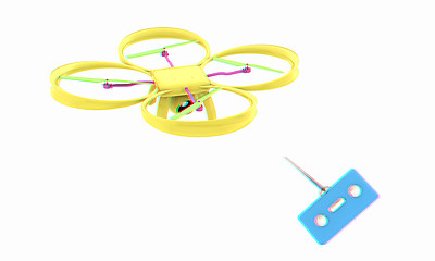 Image showing Drone with remote controller. Anaglyph. View with red/cyan glass