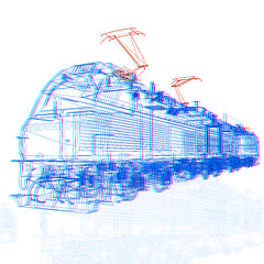 Image showing train.3D illustration. Anaglyph. View with red/cyan glasses to s