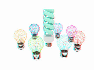 Image showing energy-saving lamps. 3D illustration. Anaglyph. View with red/cy