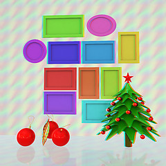 Image showing Set of Christmas and New Year frames and Christmas tree. 3D rend