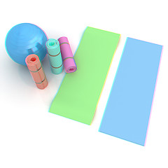 Image showing karemat and fitness ball. 3D illustration. Anaglyph. View with r