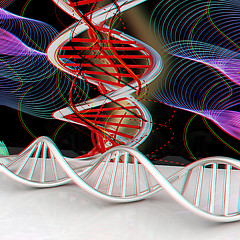 Image showing DNA structure model Background. 3d illustration. Anaglyph. View 