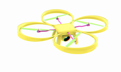 Image showing Drone, quadrocopter, with photo camera. 3d render. Anaglyph. Vie