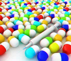 Image showing Tablets background. 3D illustration. Anaglyph. View with red/cya