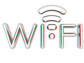 Image showing Metal WiFi symbol. 3d illustration. Anaglyph. View with red/cyan