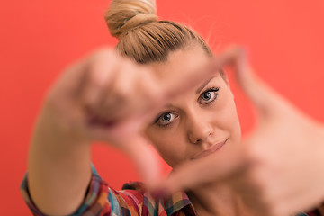 Image showing young woman over color background