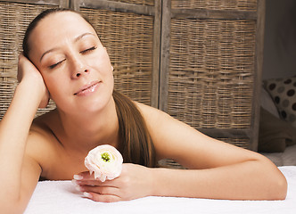 Image showing stock photo attractive lady getting spa treatment in salon, healthcare people concept 