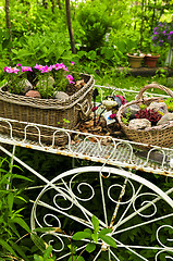 Image showing Flower cart in garden