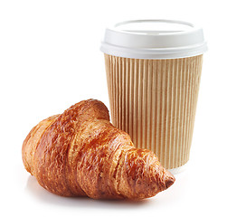 Image showing cup of coffee and croissant