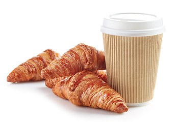 Image showing Cup of coffee and croissants