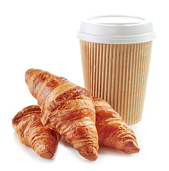 Image showing Cup of coffee and croissants