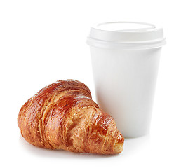 Image showing cup of coffee and croissant