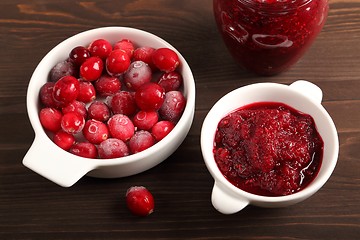 Image showing Cranberries and cranberry jam.