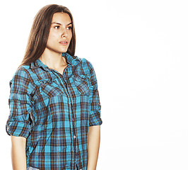 Image showing young pretty woman posing on white background isolated emotional