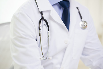 Image showing close up of male doctor with stethoscope