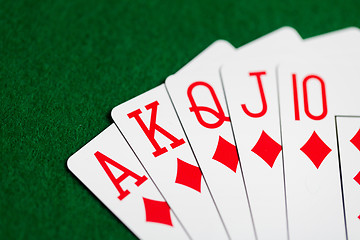 Image showing poker hand of playing cards on green casino cloth