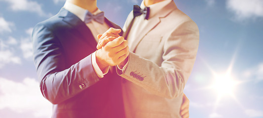 Image showing close up of happy male gay couple dancing