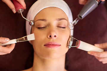 Image showing woman having hydradermie facial treatment in spa