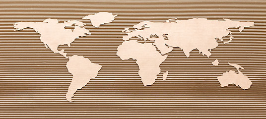 Image showing World map made of fiberboard. 