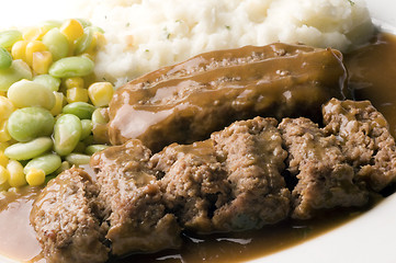 Image showing meatloaf with mashed potatoes and succotash