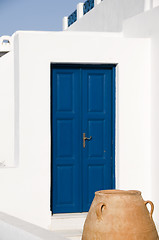 Image showing large ceramic pot with greek island houses