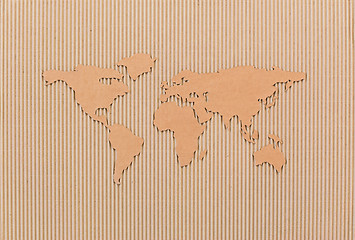 Image showing World map made of fiberboard. 