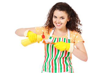 Image showing Housewife with cleaning supplies