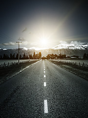 Image showing road to the alps with dramatic sun light