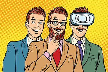 Image showing Band trendy retro businessmen, VR glasses