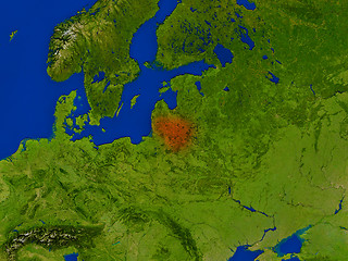 Image showing Lithuania from space in red