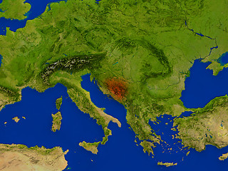 Image showing Bosnia from space in red