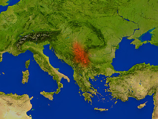 Image showing Serbia from space in red