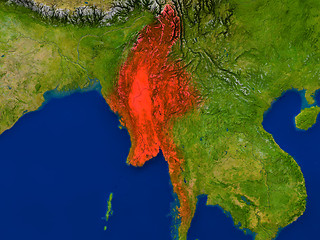Image showing Myanmar from space in red