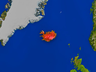 Image showing Iceland from space in red